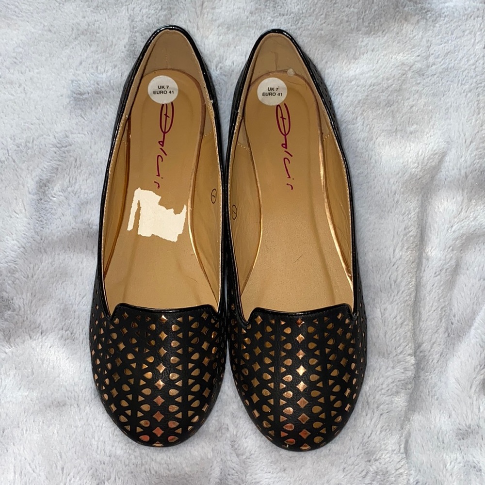 Black and rose gold loafers